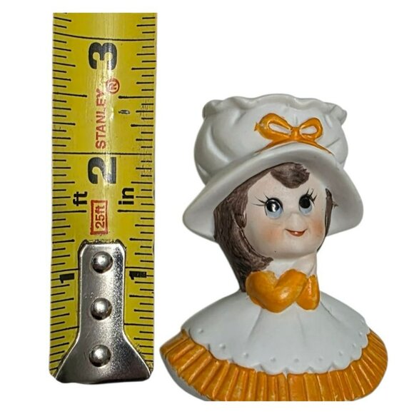 Vintage Lefton Ceramic Girl Pin Cushion Base Figurine Orange Dress Mini Planter - Picture 8 of 8
